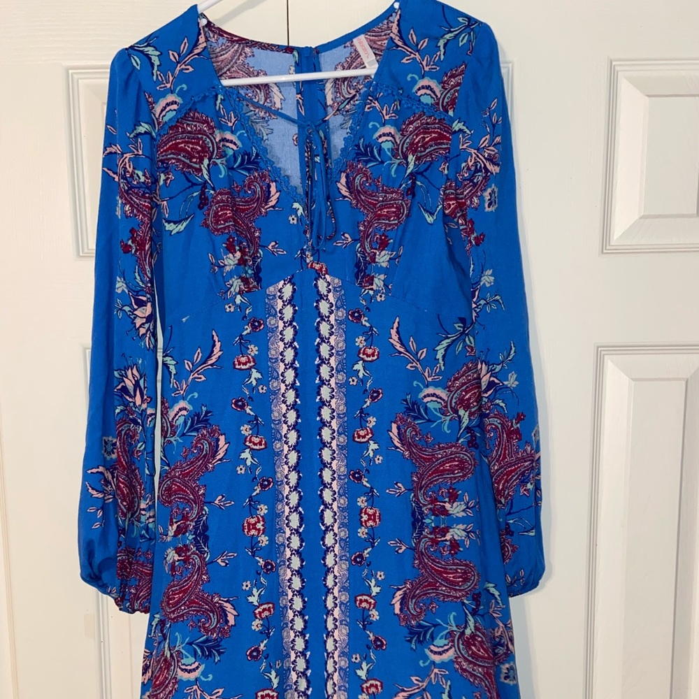 Long-Sleeve Blue Dress
